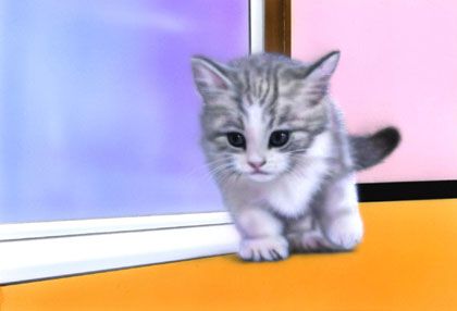 リアリズム絵画 リアルイラスト 動物の絵 子猫の絵 Curious Kitten 子猫の好奇心 仮タイトル 5月17日のマンチカン
