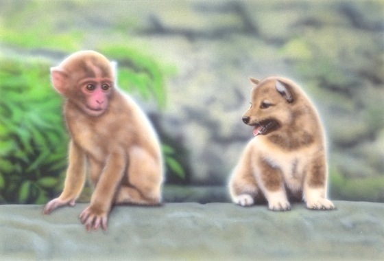 子犬の絵：犬猿の仲