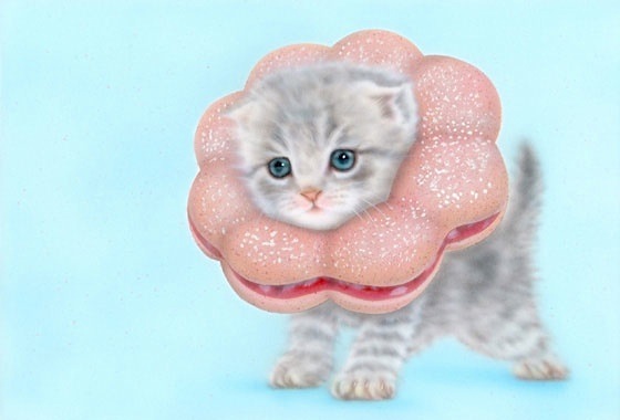 子猫の絵：ポンデニャイオン：さくらもち（ポンデにゃんこ／ポンデリング猫）pão de nyaion