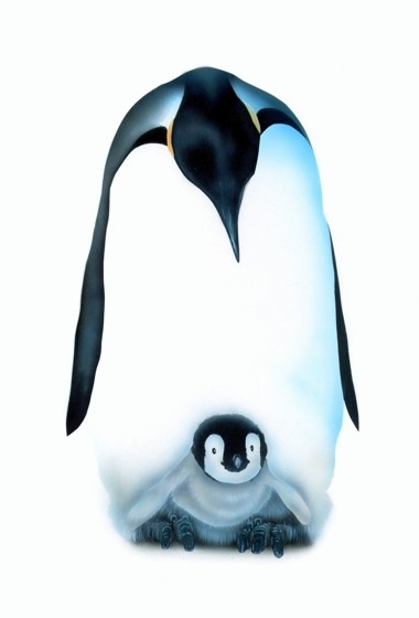 リアリズム絵画 動物の絵 動物イラスト ペンギンの絵 ペンギン親子